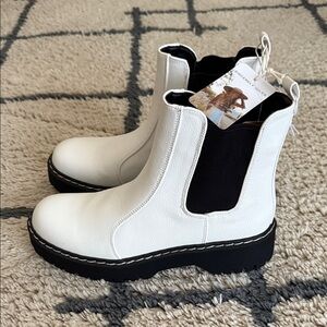 White and Black Chelsea Boots